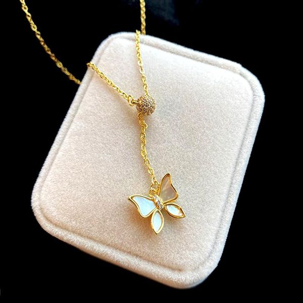 

pendant necklaces korean fashion butterfly fritillary chain necklace for women temperament zircon jewelry party gift, Silver