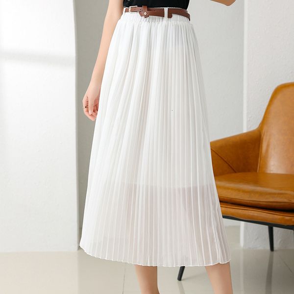

ajiman solid high waist pleated skirt for women, White