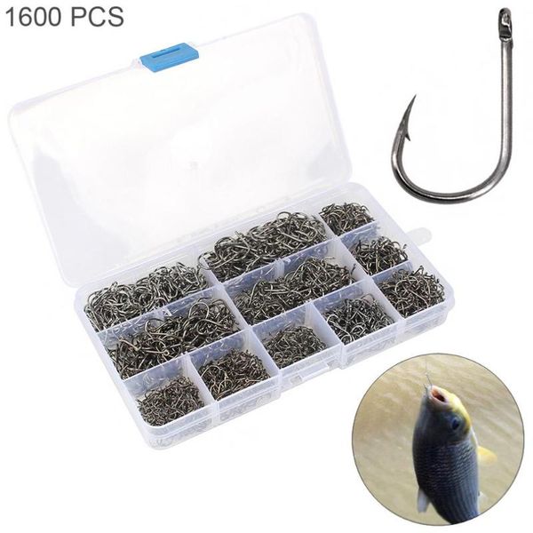 Ganchos de pesca 1600 pcs kit barbed gabarito buraco gancho 3-12 # 10 Tamanho de aço carbono carpa carpa Conjunto com caixa de equipamento