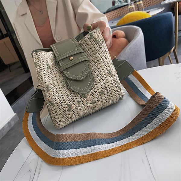 

evening bags 2021 ladies retro beach straw women's hand-woven crossbody bag shoulder wide strap lace diagonal cross bolsos