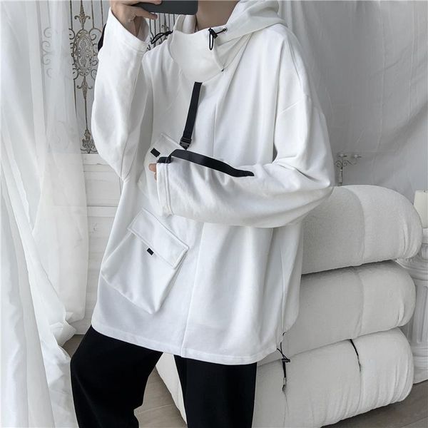 

men's hoodies & sweatshirts hip hop style loose men muti pockets hooded harajuku outerwear, Black
