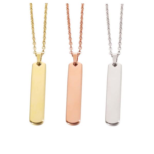 

classic rectangle pendant necklaces women stainless steel sliver gold color cuban chain necklace for men jewelry gift 50cm chain, Silver