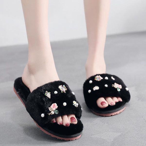 

sunny everest winter women slipper indoor cartoon cotton non-slip plush casual home floor female 2021 slippers, Black