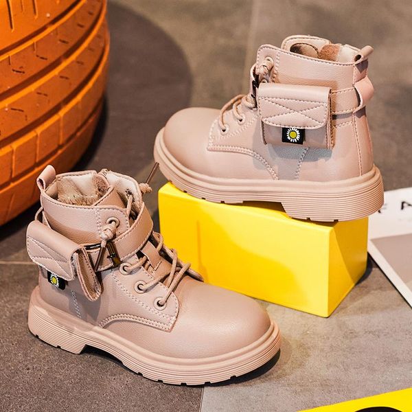

boots children casual shoes autumn winter boys fashion leather soft antislip girls 27-37 sport running, Black;grey