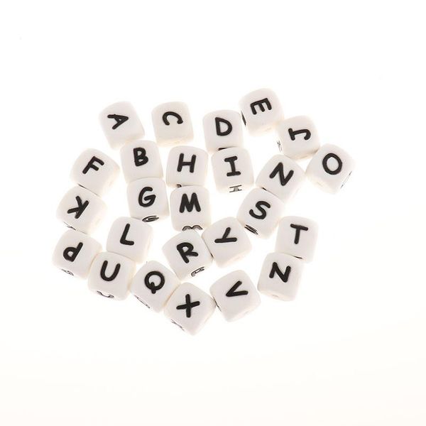 

2022 new alphabet letter beads 12mm silicone baby teethers silicon bites bpa babys teething teether beads for necklaces