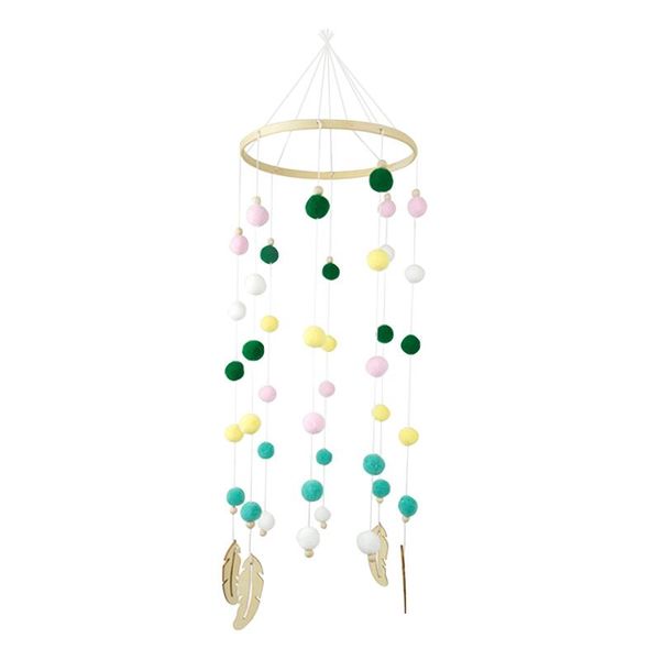 

children's room home decoration color hairball wood feather wind chimes nordic style five-star bed bell wooden pendant decorative objec