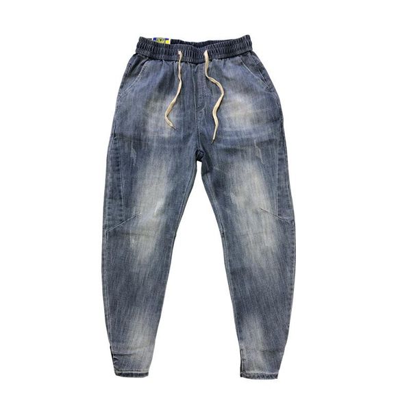 

teenagers social guy pants men's korean light-colored feet all-match buckle ankle stretch slim pencil jeans, Blue
