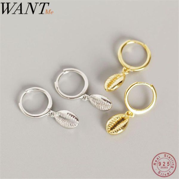 

stud wantme trendy summer beach ocean shell ear hoop studs earrings for women real 100% 925 sterling silver party jewelry accessories, Golden;silver