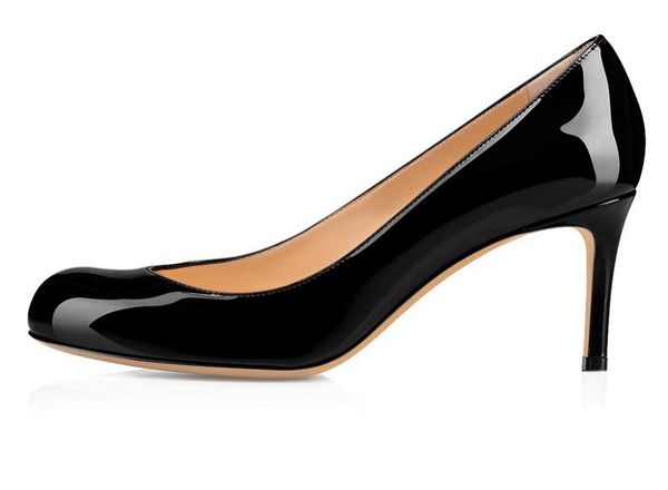 

amourplato round toe mid heel pumps slip on work office dress shoes, Black