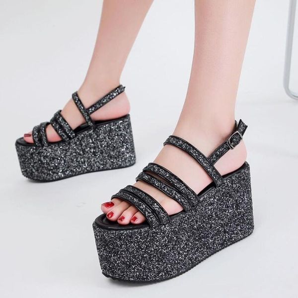 

sandals women demonias shoes platform casual peep toe gladiator wedges summer woman, Black