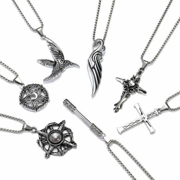 

punk hip hop pendant necklace for men women fashion jewelry 2020 cross stainless steel chain on the neck gift to frienddio chan contact, Silver