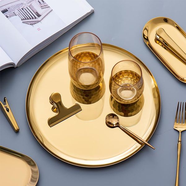 

kitchen storage & organization gold oval plate jewelry small tray stainless steel snack cake fruit tea decoration