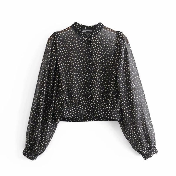 

women printed blouse long sleeves semi-sheer crop fashion casual shirts femme mujer blusas 210420, White