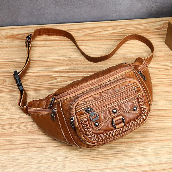 

waist bags 3pcs women pu weave decoration brown black zipper cross body bag