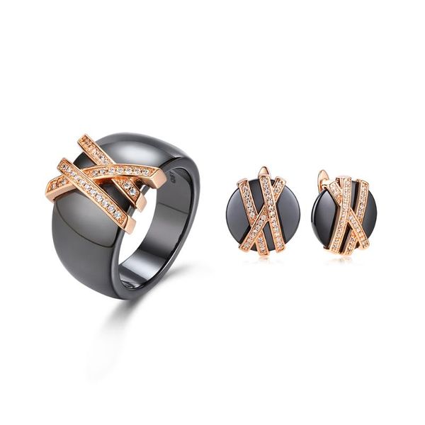 

earrings & necklace russia ceramic jewelry black white set for women rings wedding ring gift, Silver