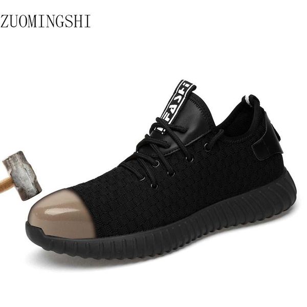 

boots fashion steel toe light safety shoes men bot breathable work flying caps anti-piercing fiber, Black
