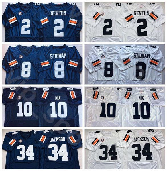 

college tigers bo 34 jackson football jersey bo 10 nix jarrett 8 stidham cam 2 newton all stitched navy blue white team university, Black