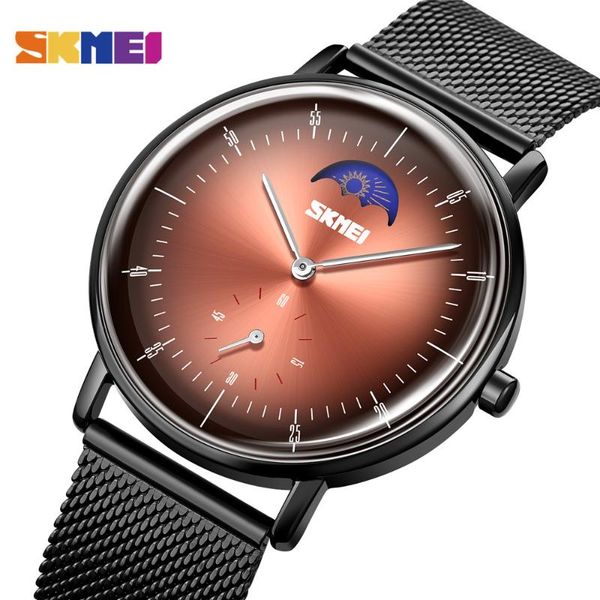 

wristwatches skmei creative moon phase men quartz watch fashion male wristwatch waterproof clcok reloj hombre montre homme 9245, Slivery;brown