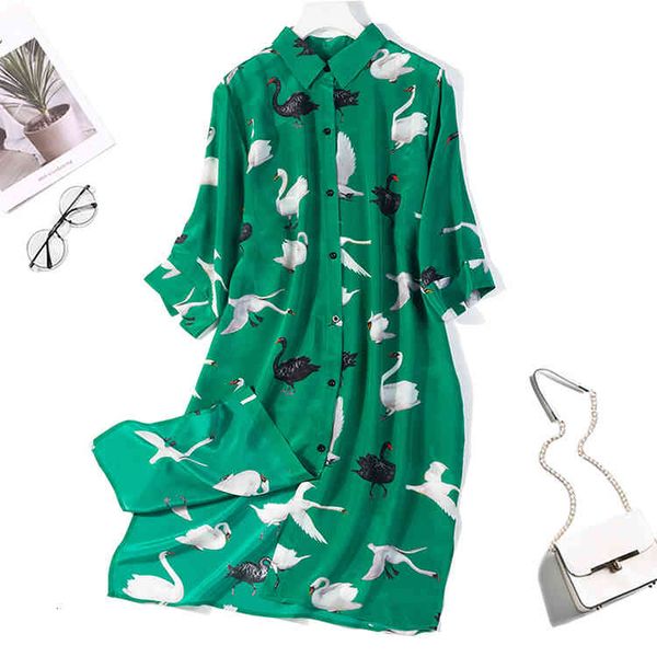 

dress women's 100% pure silk green collared button down long shirt dress kimono cardigan shawl coat blouse summer beach cover up jn376, Black;gray