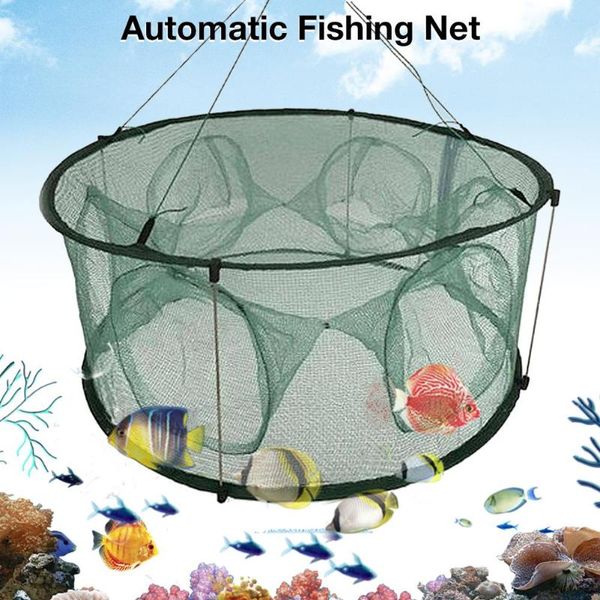 

holes automatic fishing net strengthened shrimp cage nylon foldable crab fish trap cast folding network accessories