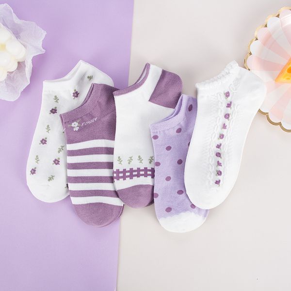 

socks women's boat summer thin pure cotton korean purple net red bubble mouth, Black;white