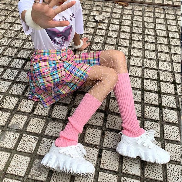 

socks & hosiery solid black cool knit long women knee high elastic punk 2021 lady ankle warmer y2k gothic hip-hop rock, Black;white