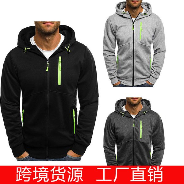 

men's hoodies outdoor sports multicolor casual sweater fashionable hooded cardigan coat, Black