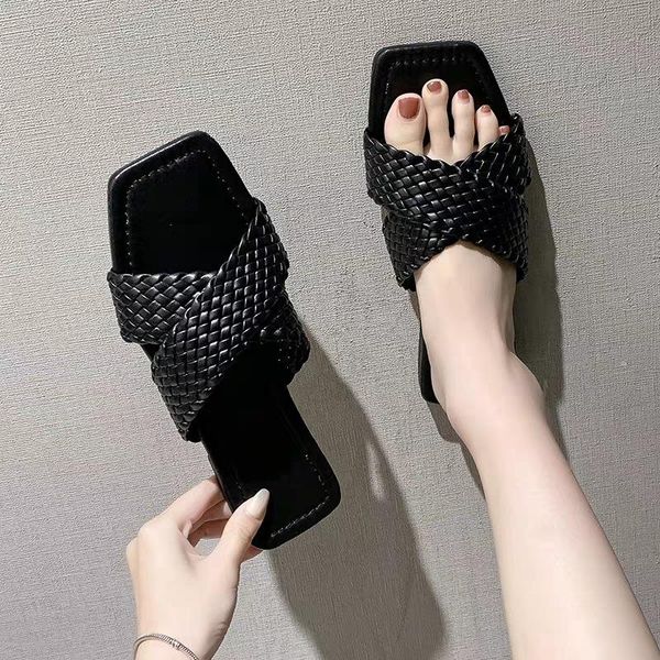 

summer fashion ladies flat slippers rattan cross strap slipper women womens shoes casual sandals, Black