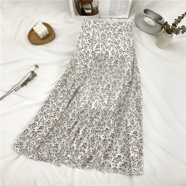 

skirts women 2021 summer fashion thin chiffon female high waist printed ladies mid-long loose a-line e244, Black