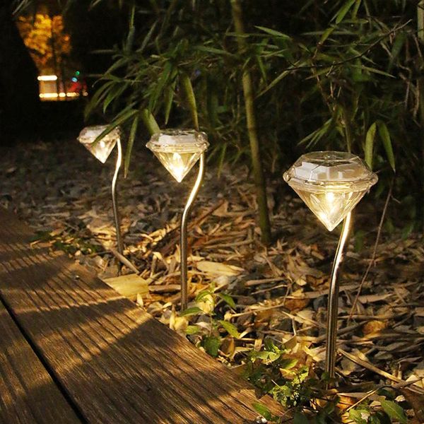 

lawn lamps outdoor solar diamond shape led light wall landscape garden fence 4pc