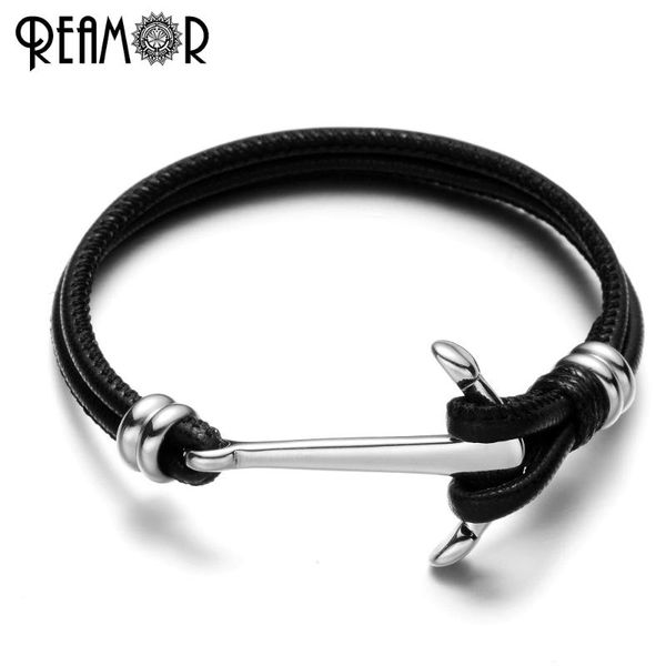 

charm bracelets reamor 316l stainless steel anchor male trendy charms bangles 20cm double layers braided leather rope bracelet, Golden;silver