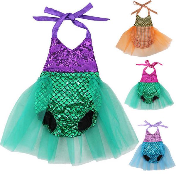 

baby girls sequins tutu summer mermaid baby rompers s multi color toddler baby clothing girl rompers 210722, Blue