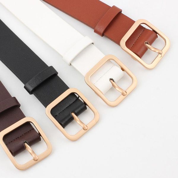 

waist support women's belt men square buckle imitation leather student fashion trend decorative trouser climbing accessories windbreake, Black;gray