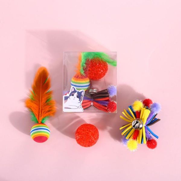 

cat toys pet dog mint feather with bell ball sound set stuffed squeaking interactive toy for cats training aid