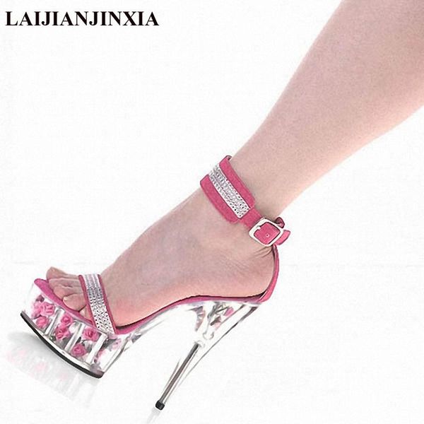 

zapatos mujer peep toe sandals 15cm thin heels flowers crystal platform woman shoes wedding pumps, Black