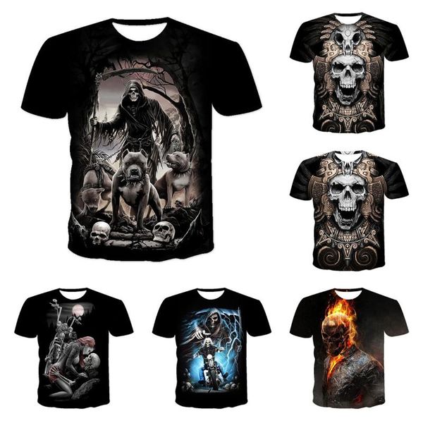 

men's t-shirts 2021 summer men tshirt harajuku 3d printed male shirt skulls casual short camisa mens clothing xxs-6xl, White;black