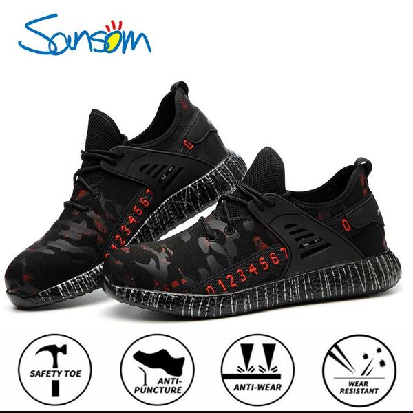 

boots sansom winter safety work shoes for men male anti-smashing steel toe cap construction, Black