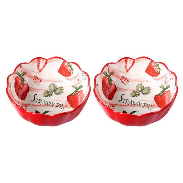 

bowls 2pcs ceramic salad soup storage for home (red)