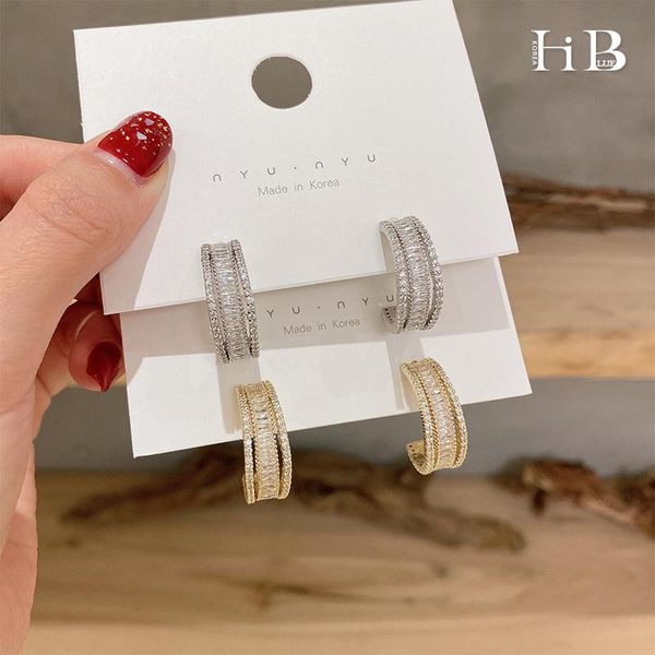 

hoop & huggie design fashion jewelry exquisite shiny copper inlaid zircon semicircular earrings elegant women's wedding party accessori, Golden;silver
