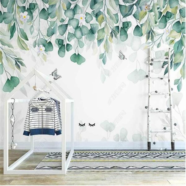 

nordic hand painted wall paper home decor small fresh leaf vine indoor minimalist background mural wallpapers for living room