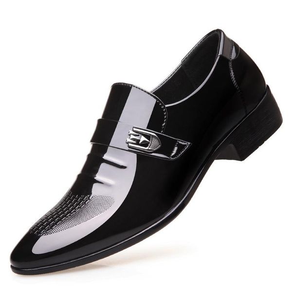 

dress shoes men formal pointed toe patent leather oxford for business zapatos, Black