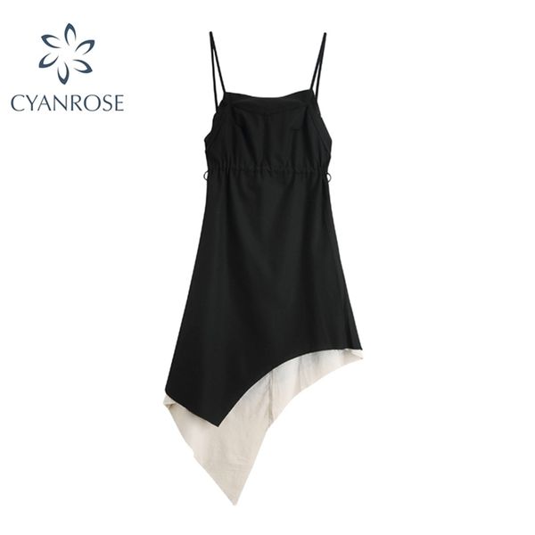 

women's spaghetti strap hem cropped spliced dresses for ladies backless short chic ruffle party club vestidos 210515, Black;gray