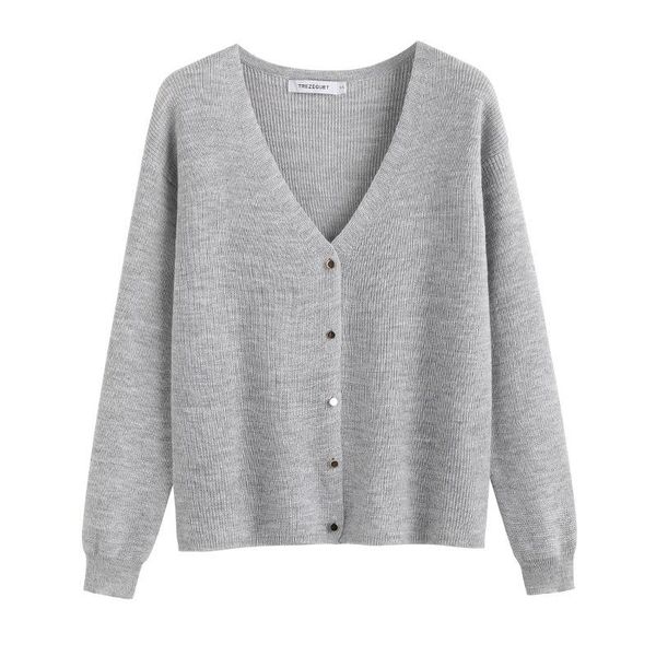 

spring autumn 2021 women's v-neck loose single breasted knitted korean version long sleeve wool coat female sweaters, White;black