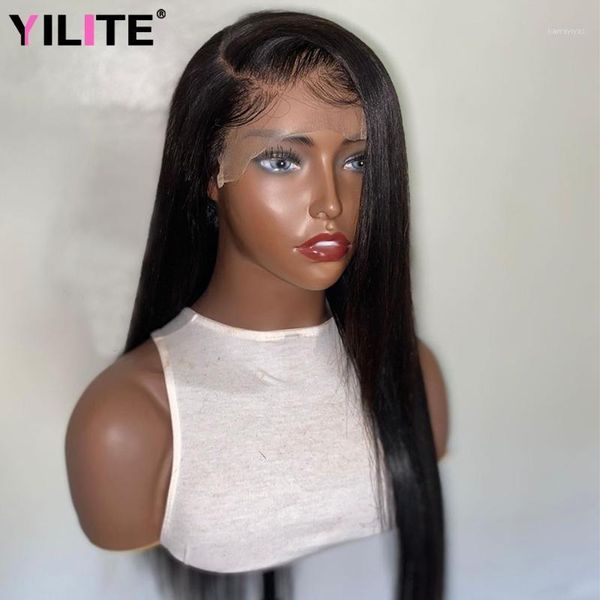 

transparent lace frontal human hair wigs pre plucked straight t part remy closure for women1, Black;brown