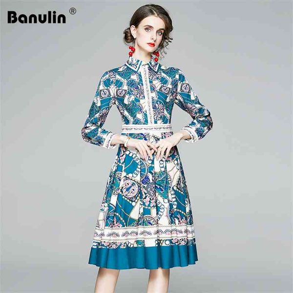

banulin fashion runway spring vintage shirt dresses women's long sleeve geometric printing elegant slim casual midi dress 210603, Black;gray