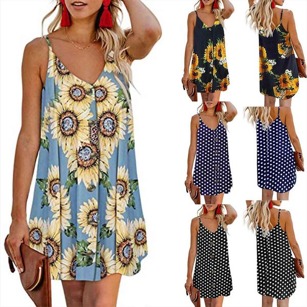 

fashion summer sundresses casual sleeveless women dress v neck printing sling mini strap, Black;gray