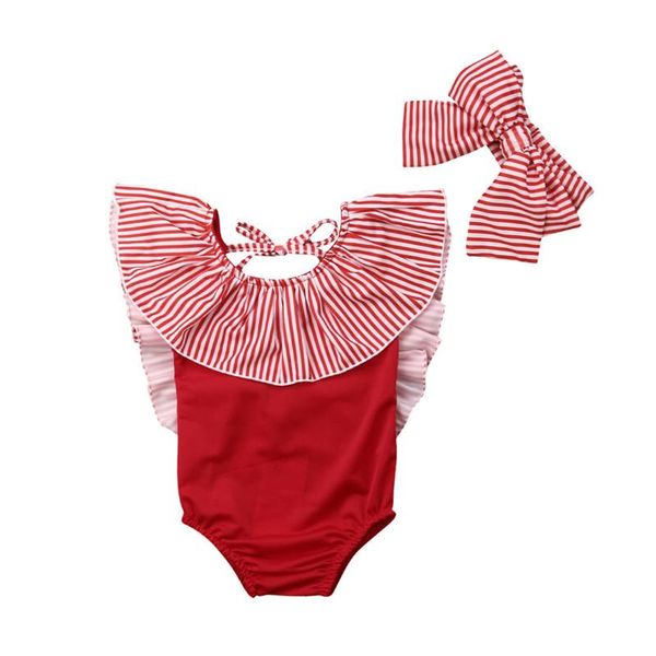 

one-piece suits 2021 summer toddler kids baby girl striped bandage swimsuit romper stripe swimwear bathing suit beachwear