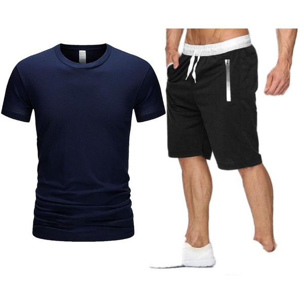

men's tracksuits fashion male summer breathable t shirt + casual sports shorts set running beach hip hop, Gray
