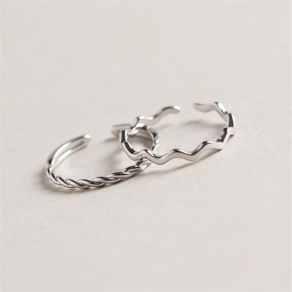 

cluster rings daiwujan 100% 925 sterling silver simple line wave braided twisted ring open adjustable women jewelry female, Golden;silver