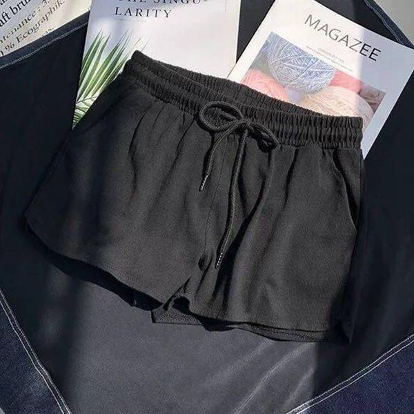 

women's shorts women summer casual solid drawstring high waist loose for girls soft cool female short s-3xl, White;black